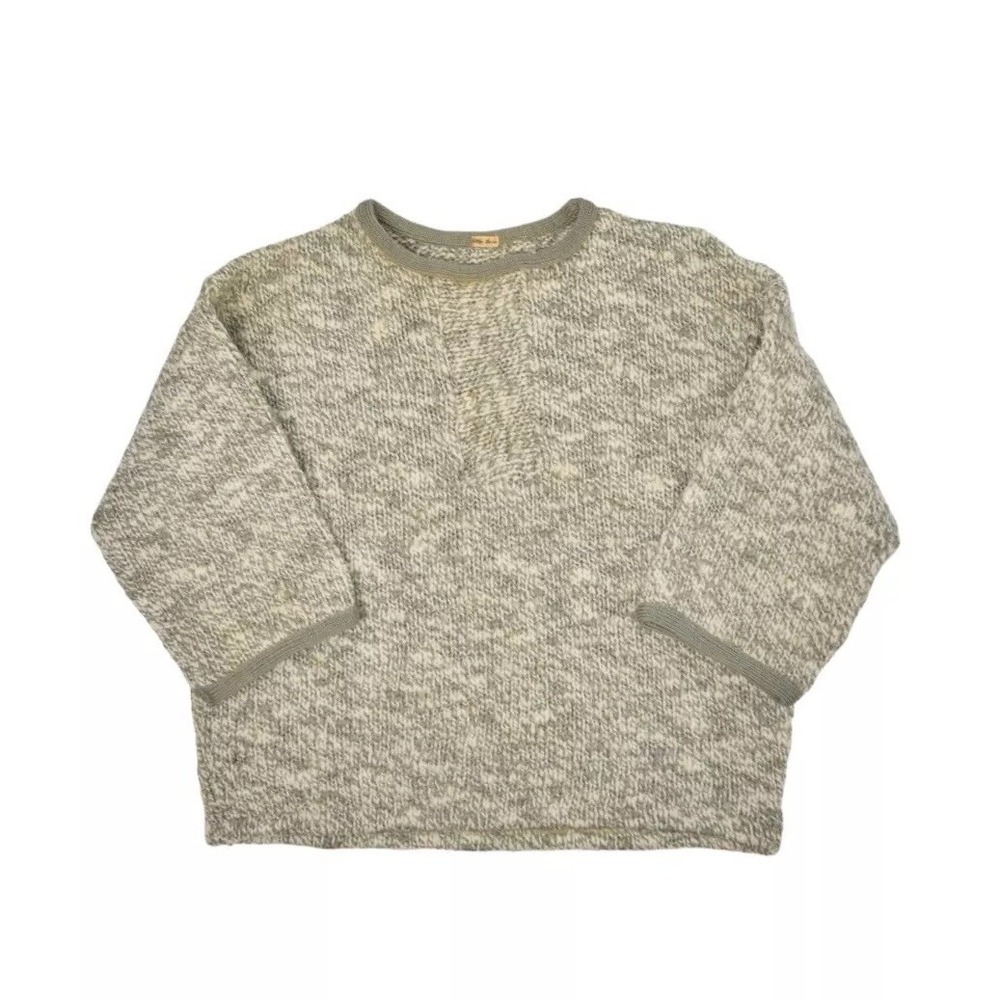Vintage Hand Knit Sweater Womens Small Wool Crewneck 1/2 Sleeve Cropped Ringer